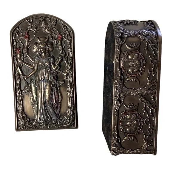 Hecate Triple Goddess Decorative Trinket Box Resin with Bronze Tones Accents